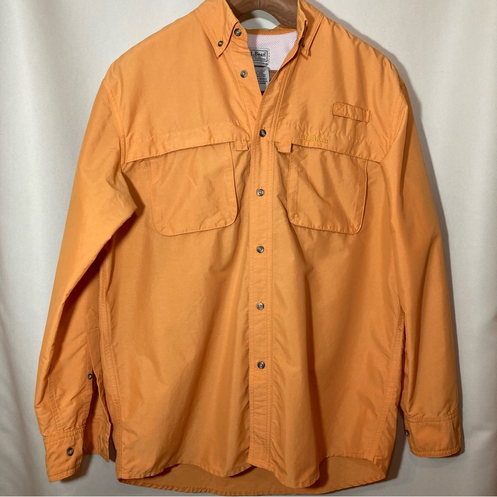 L.L. Bean Orange Lightweight Vented Fishing Shirt Jacket Button Down Sz M